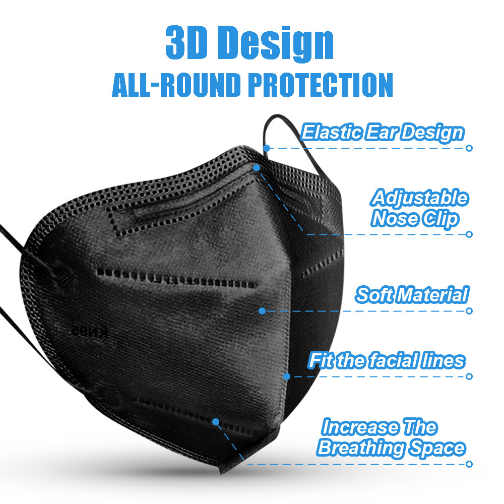 [50 Pieces] Disposable 5-Layers KN95 Face Mask Mouth Protective Respirator Black