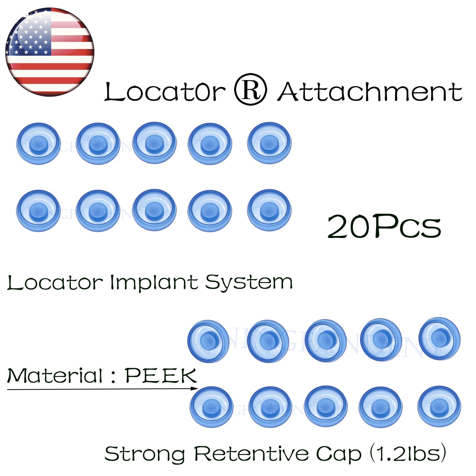 US Universal Dental Overdenture Locator Abutment Male Caps Inserts Set,20Pieces
