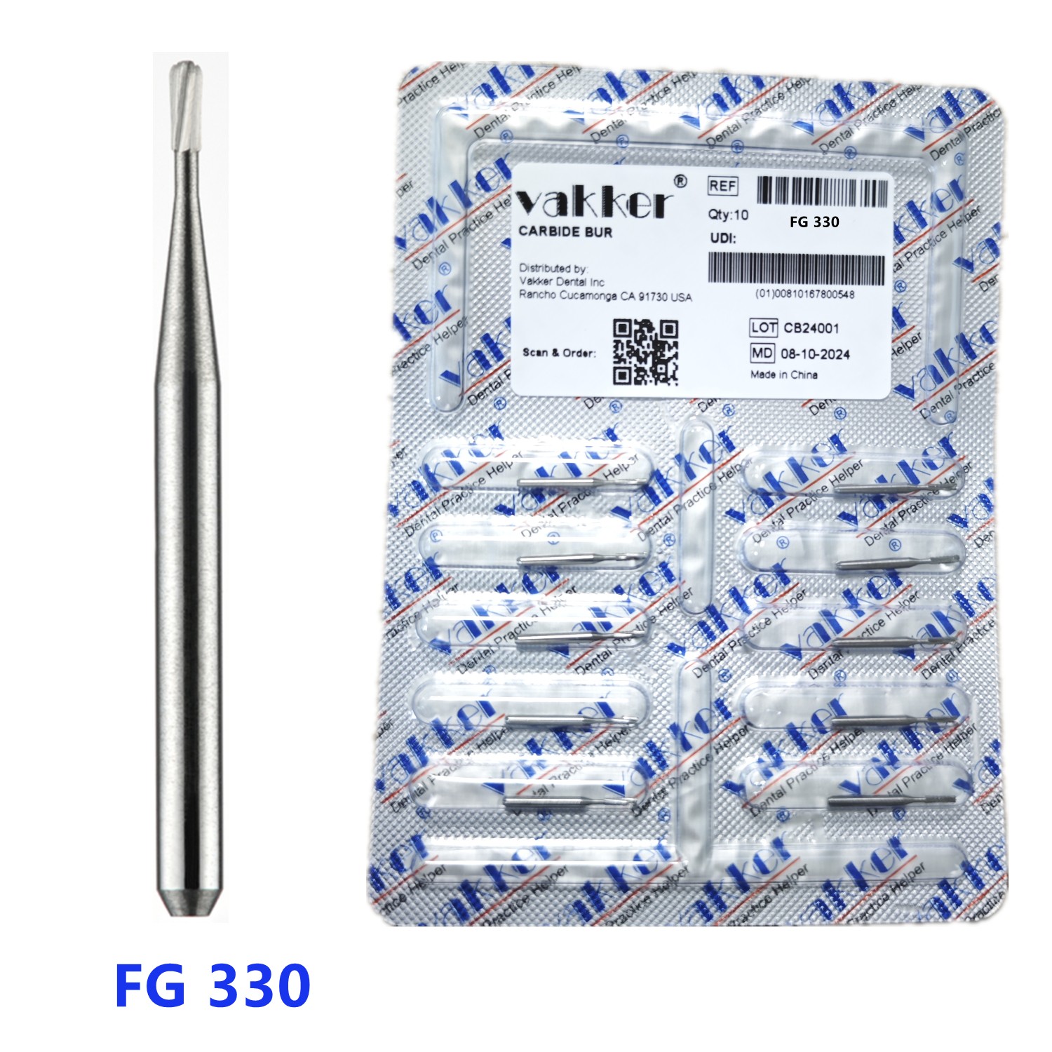 10-100pcs FG330 Dental Pear Carbide Bur High Speed 19mm Friction Grip Drill Bits