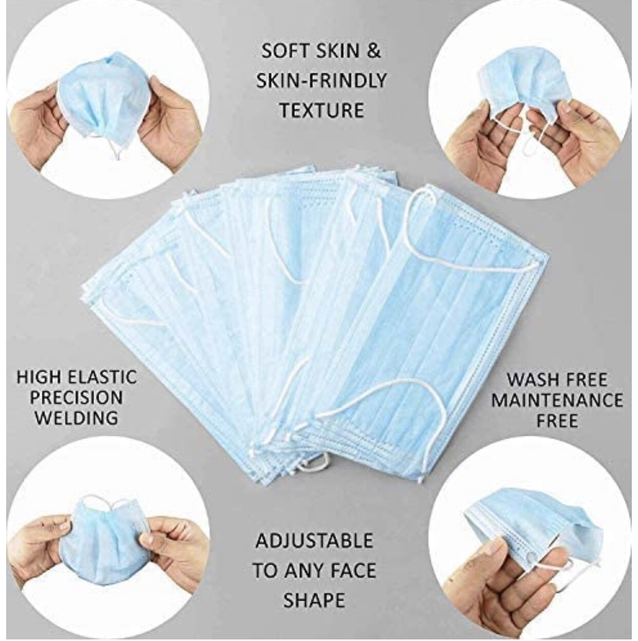50 PCS Blue Face Mask Mouth & Nose Protector Respirator Masks with Filter
