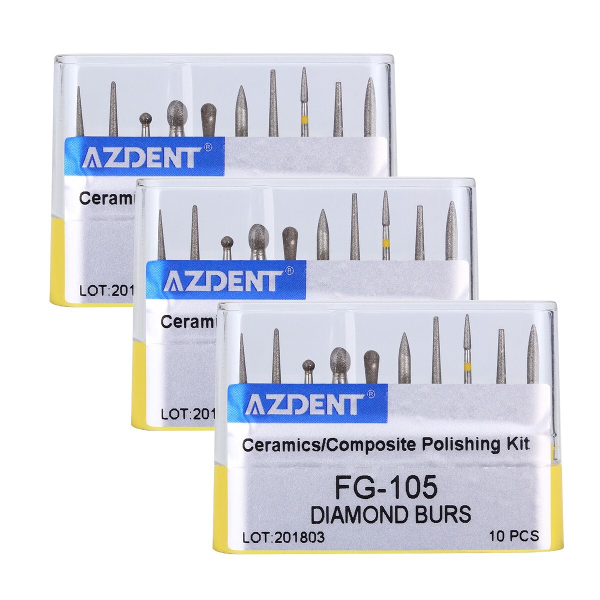 10pc Dental Diamond Burs FG-105 Composite Polishing Kit for High Speed Handpiece