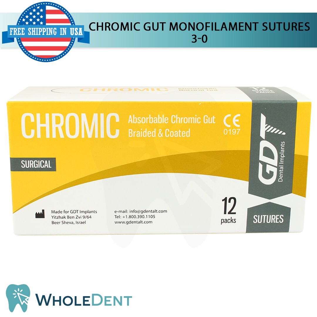 Chromic Sut ure Sewing Thread 3/8 Circle Reverse Sterile 3-0 USP 12pcs/Box 75cm