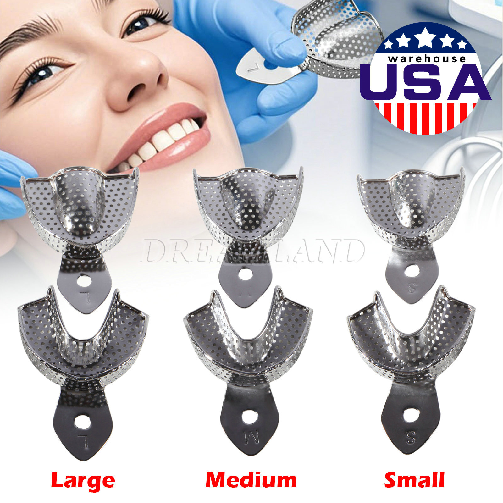 Metal Dental Impression Trays set Perforated Upper & Lower Denture Edentulous