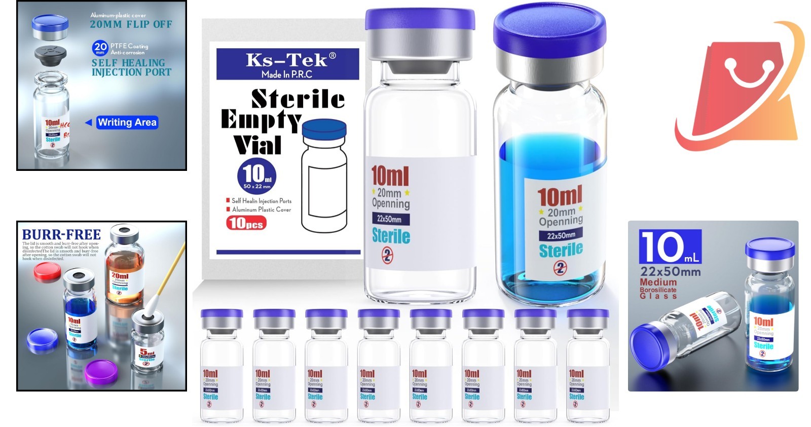 Sterile 10ml Vials with Self-Healing Injection Port Aluminum Cap for Medical Use