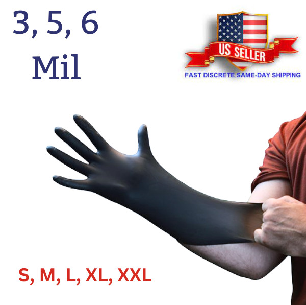 Black Nitrile Disposable Gloves Powder Latex Free | 3, 5, & 6 Mil & Size S – XXL