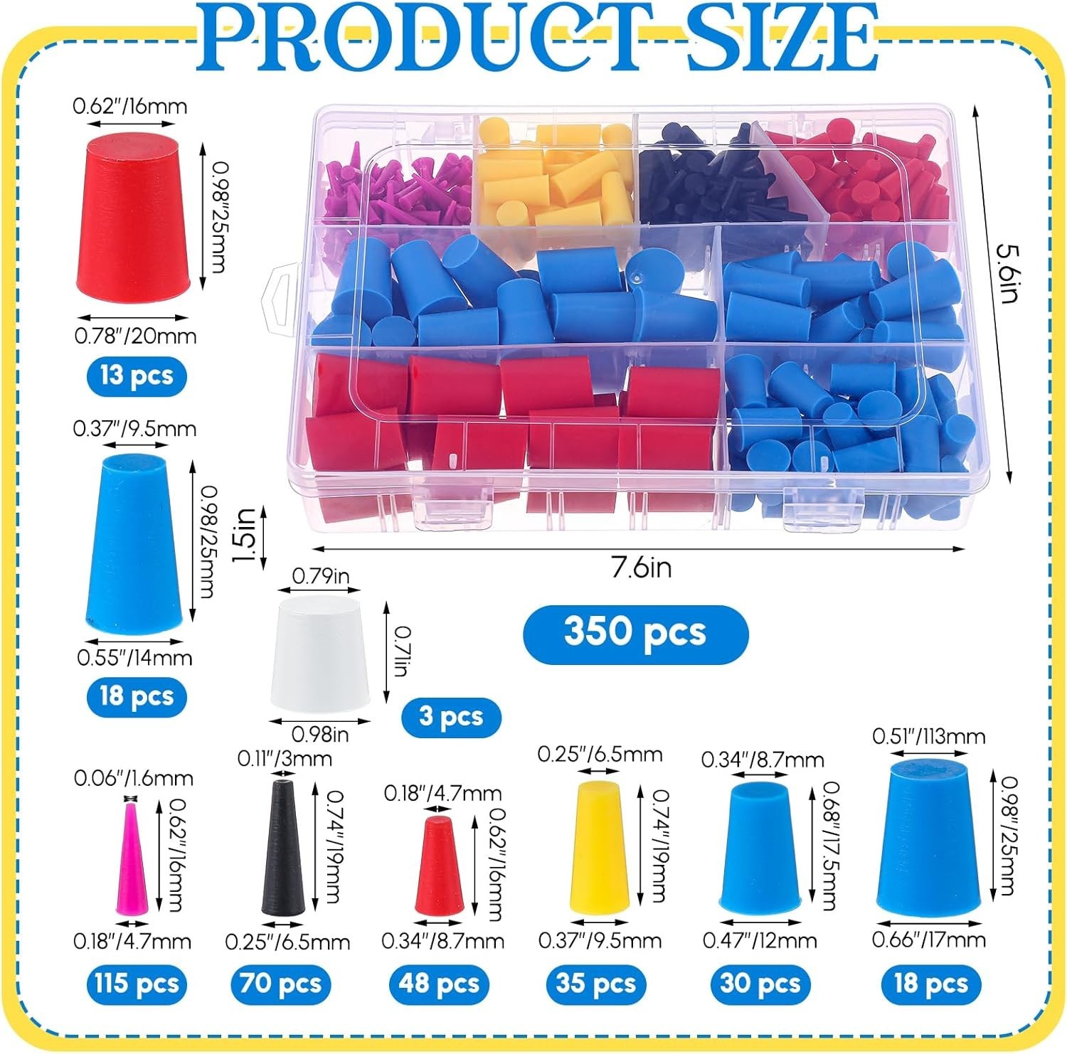 Multicolor Silicone Tapered Plugs – 350 Pcs for Coating and Painting Tasks