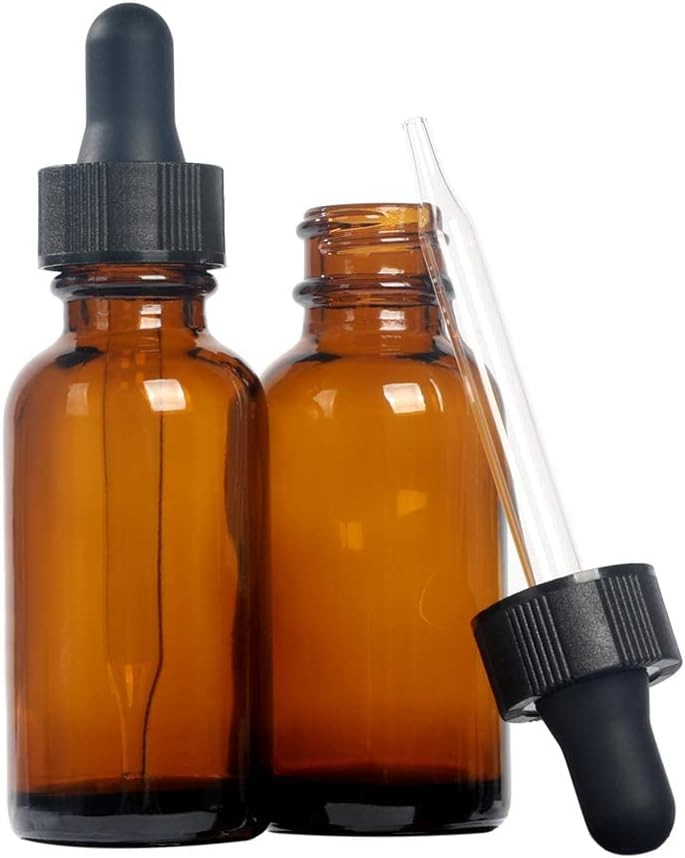 2-Pack Round Glass Bottles (Amber/ 1 Fl oz. with Droppers/ 2 Pcs)