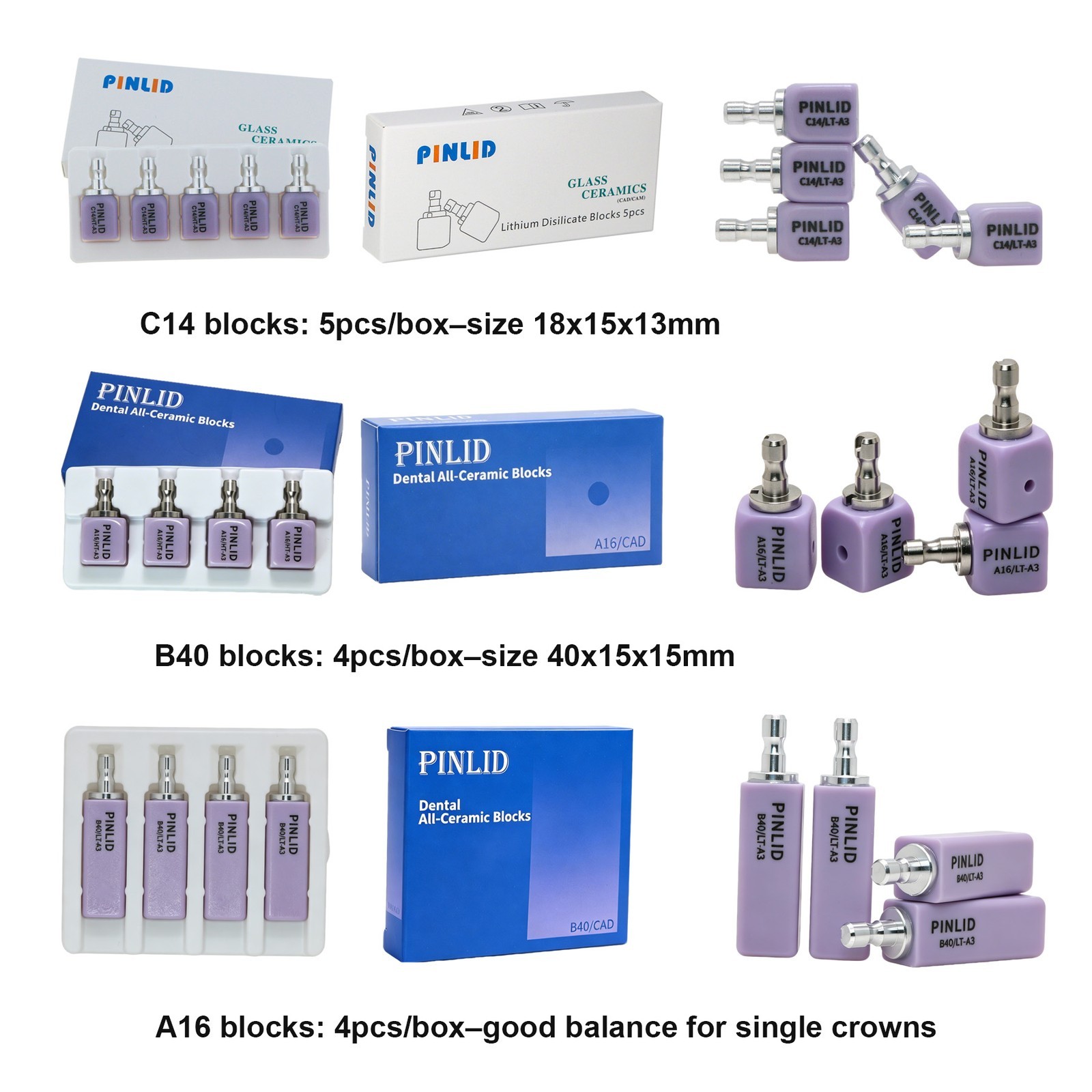 Dental Lithium Disilicate Blocks C14/B40/A16 Glass Ceramic Sirona Cerec LT/MT/HT