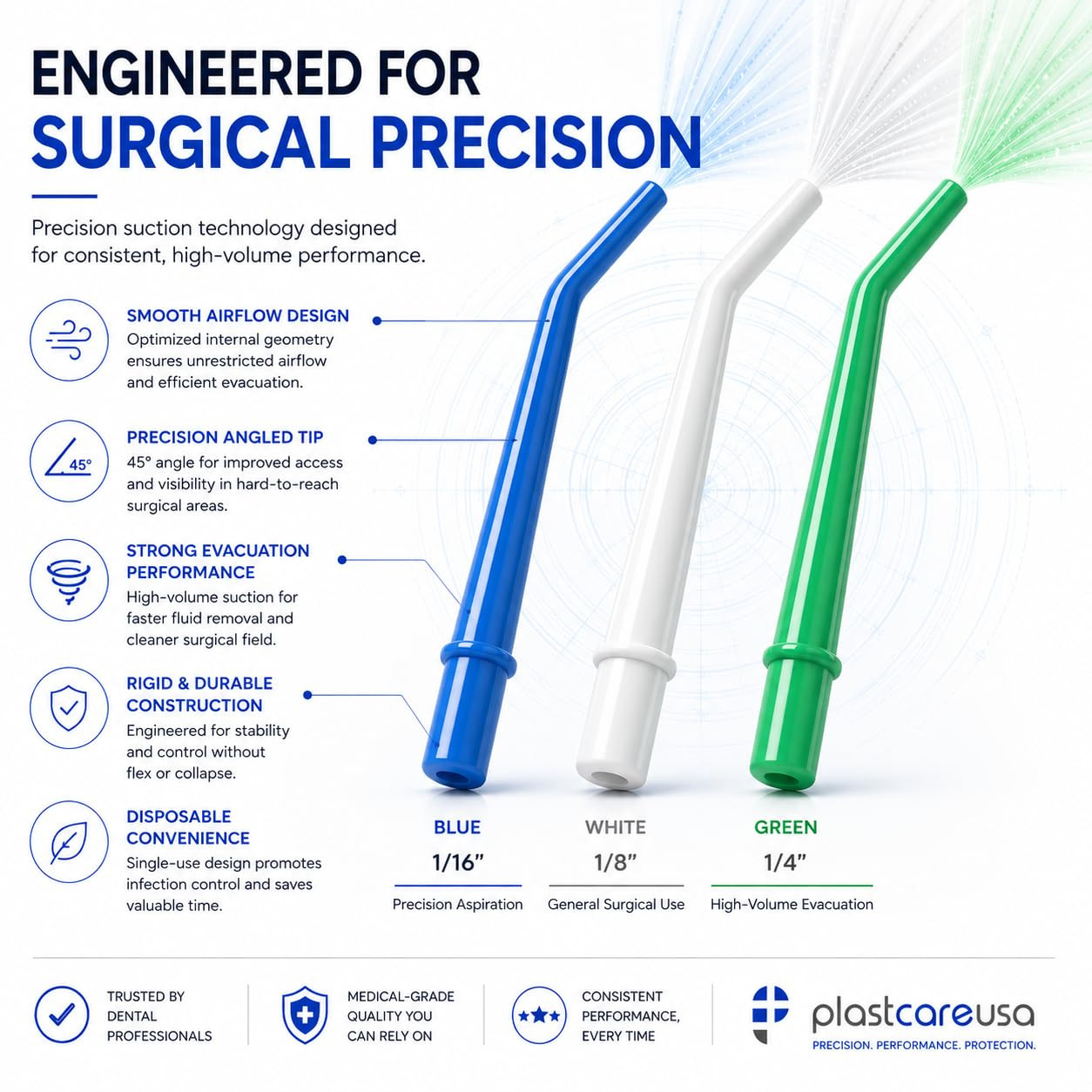 100 Large Dental Surgical Aspirator Aspirating Green Suction Tips, 1 4 Inch Diam