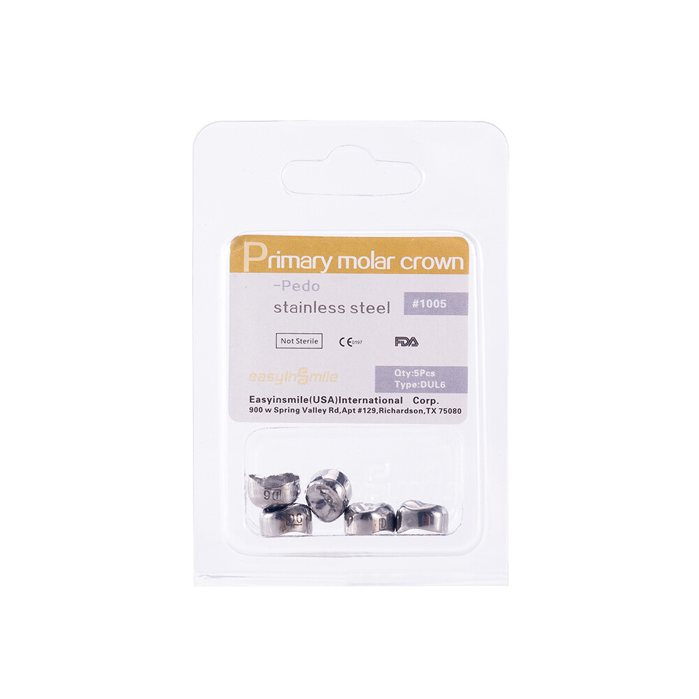Dental D Primary E Molar Kids Crowns Stainless Steel Primary Crown Pediatric 5Pc