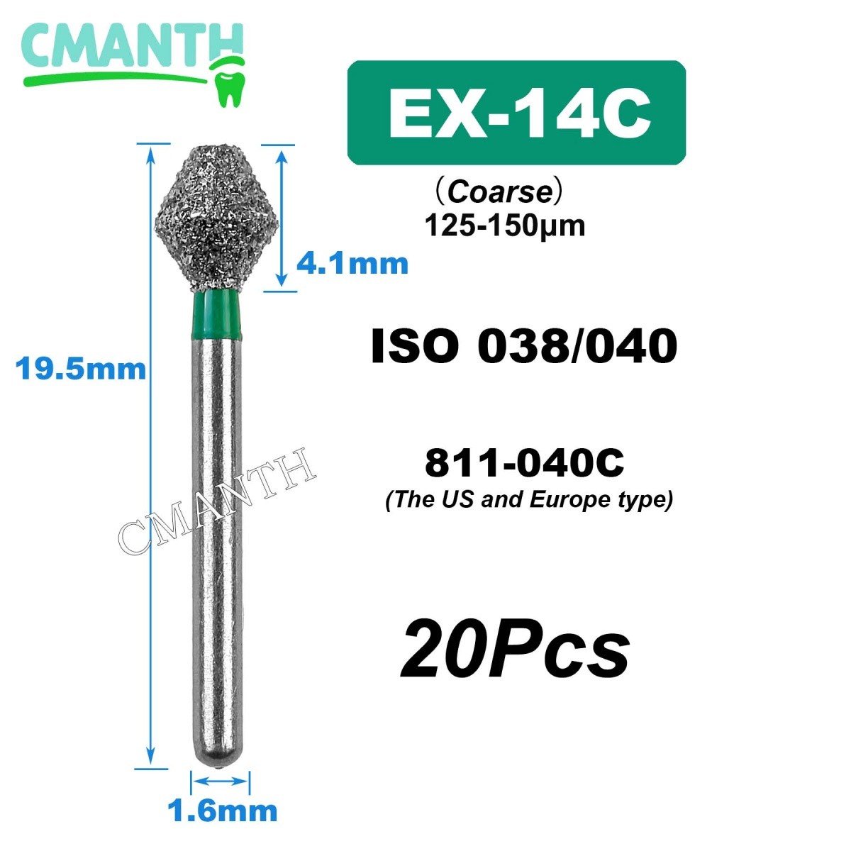 US EX Type Dental Diamond Burs FG High Speed Polishing Burs Dentist Tools 20Pcs