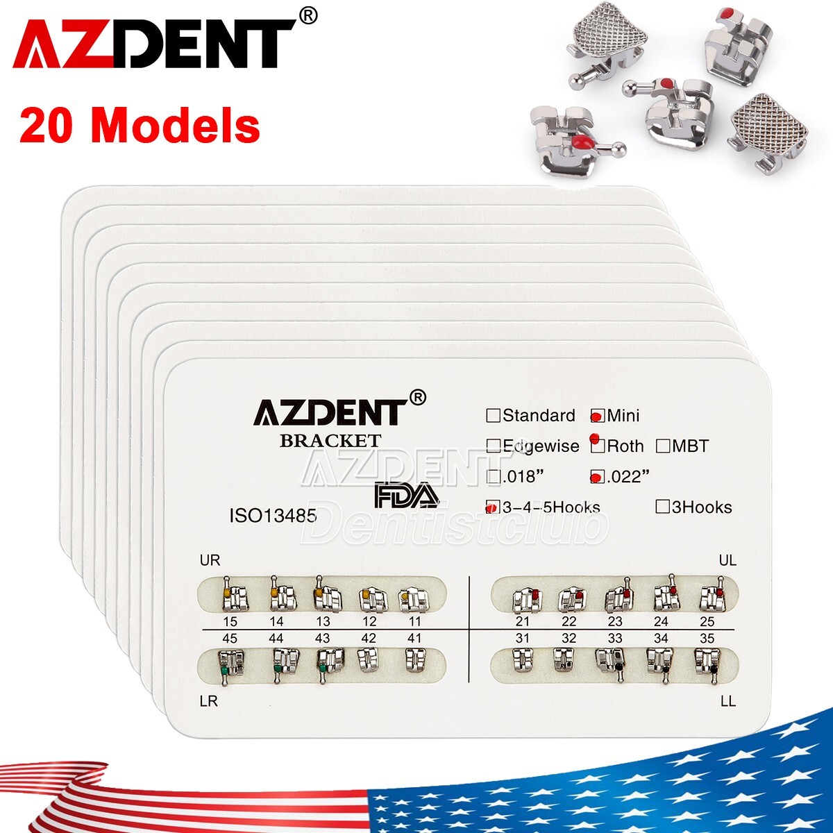 10X AZDENT Dental Orthodontic Brackets Braces Mini /Standard Roth /MBT.022 /018