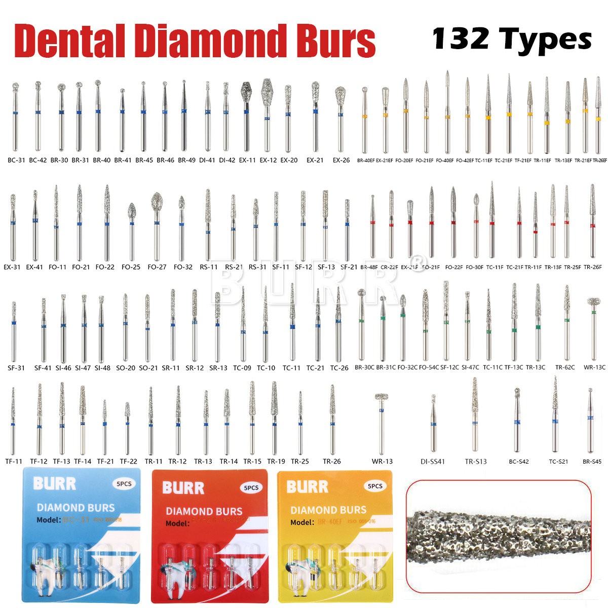 50pcs Fresas diamante Dental para agarre fricción pieza mano alta FG1.6mm 10 box