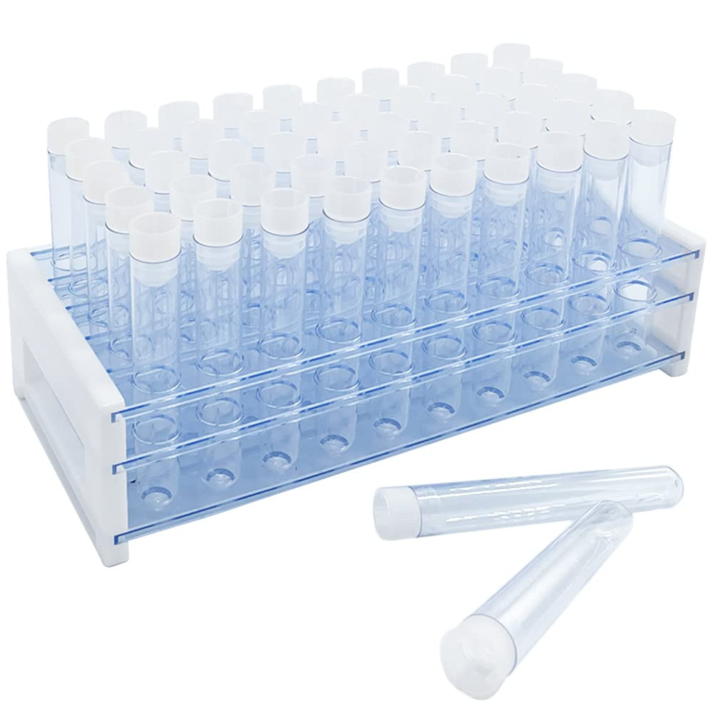 50Pcs 10Ml Clear Plastic Test Tubes with Rack,16 X 100Mm Tube with Caps and 50 H