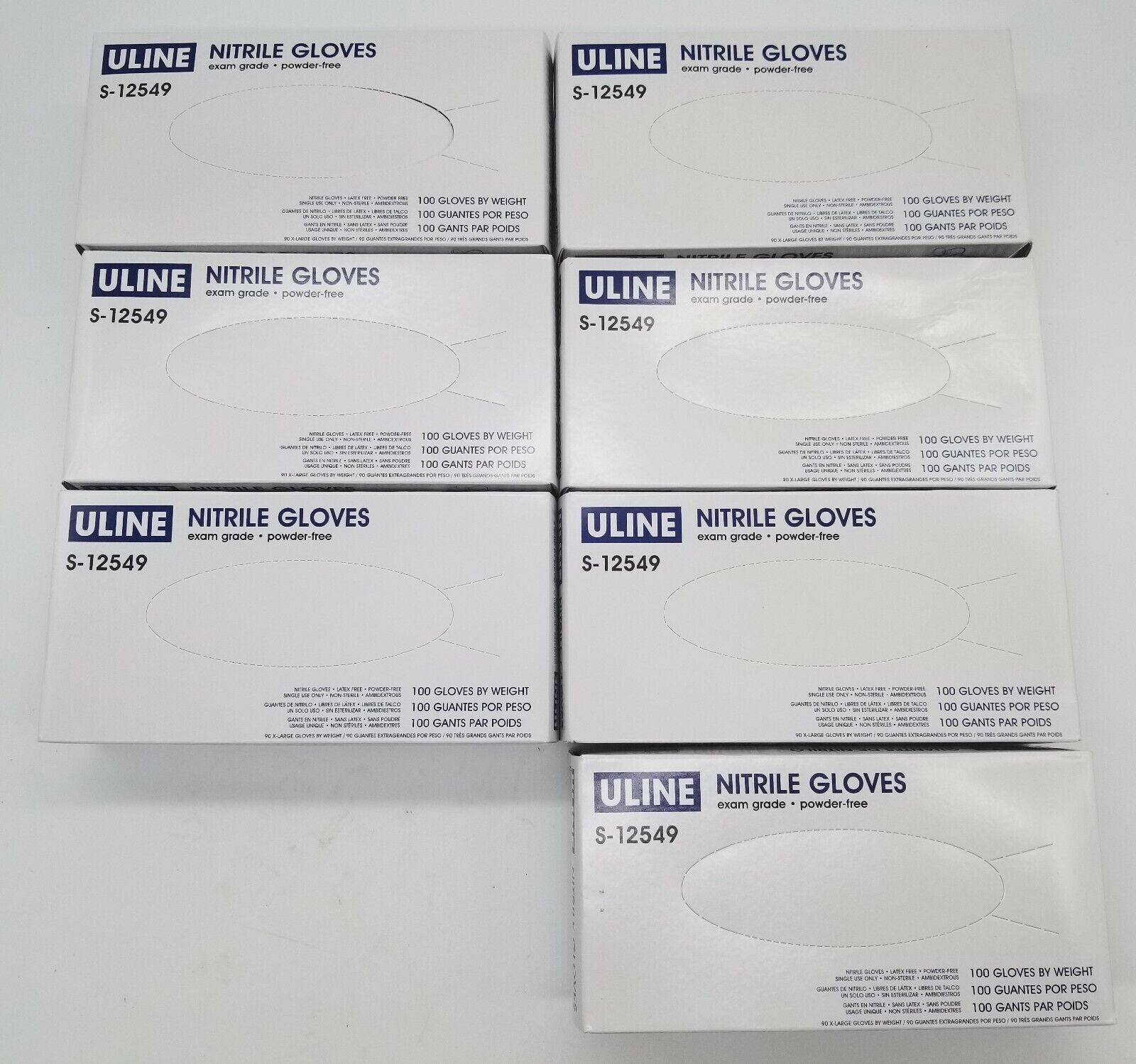 One(1) Box of 100 Uline Medium S-12549 Nitrile Gloves Exam Grade Powder Free
