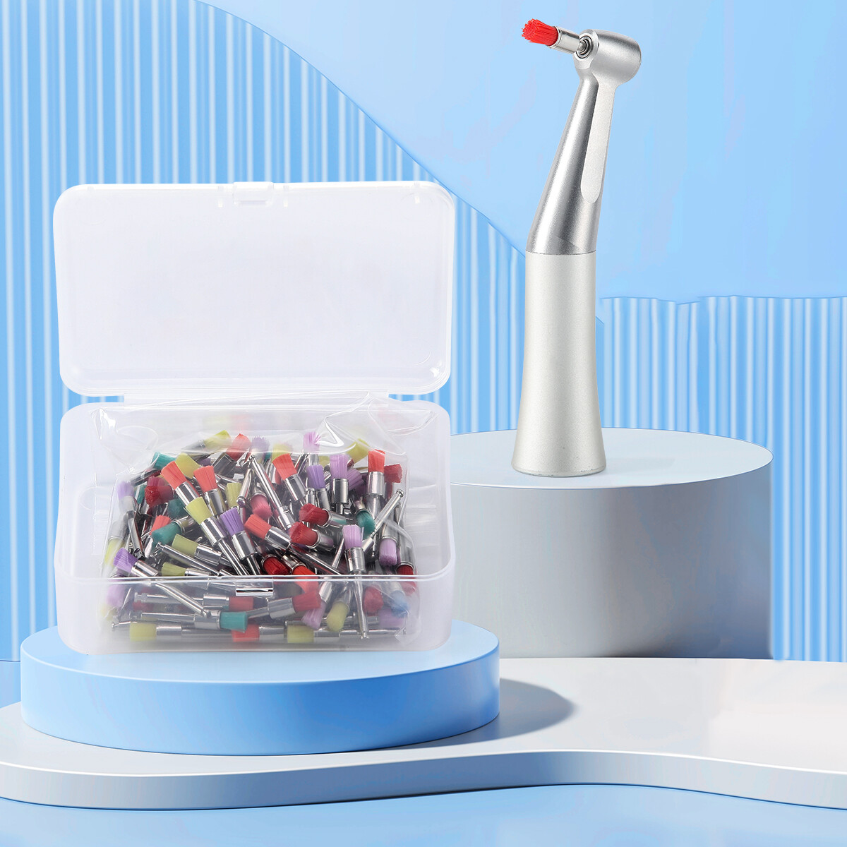 100Pc/P Mixed Color Nylon Latch Flat Polishing Polisher Prophy Bowl Dental Brush