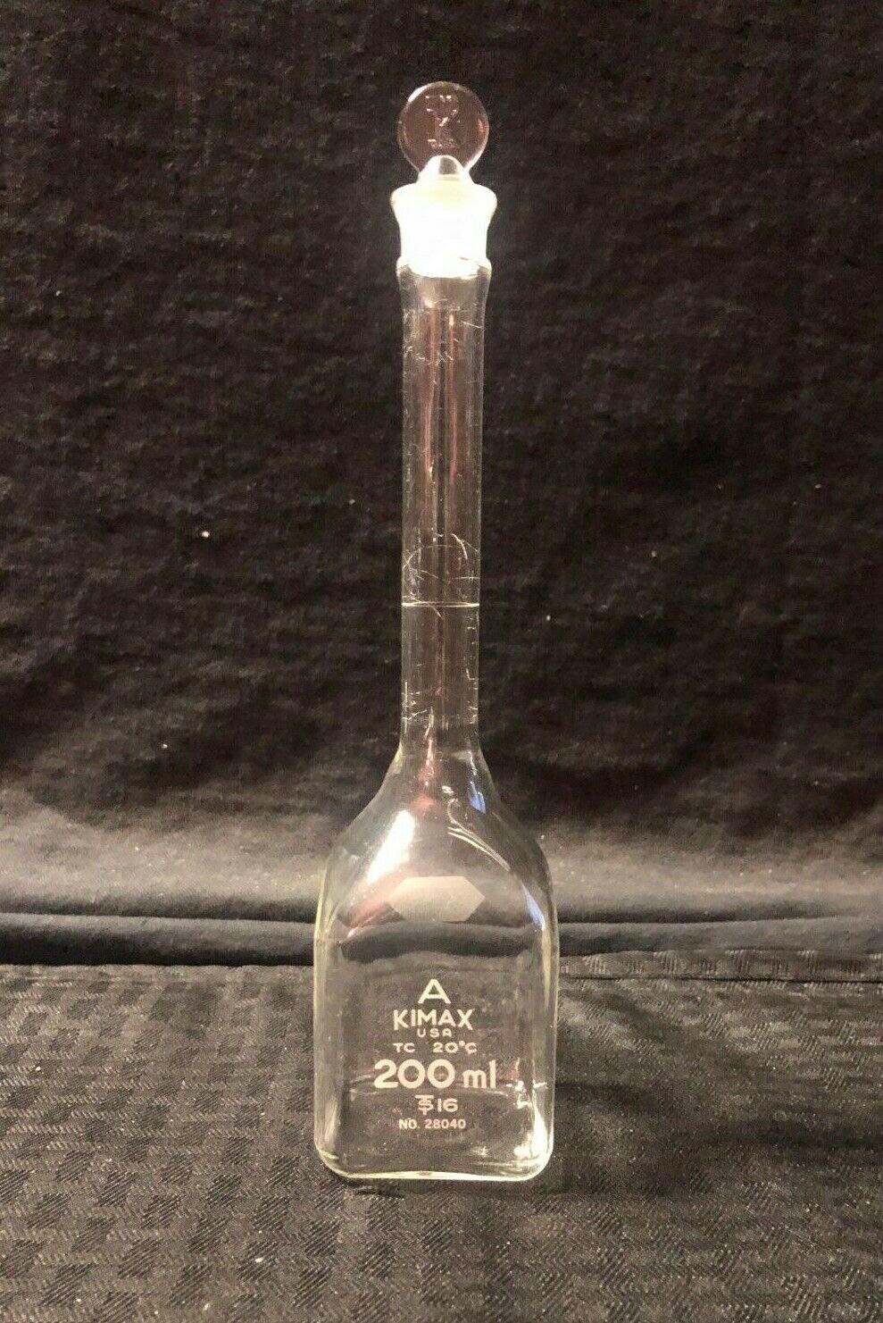 Kimble KIMAX Glass Square TD/TC 200ml Volumetric Flask #16 Stp, 28040-200