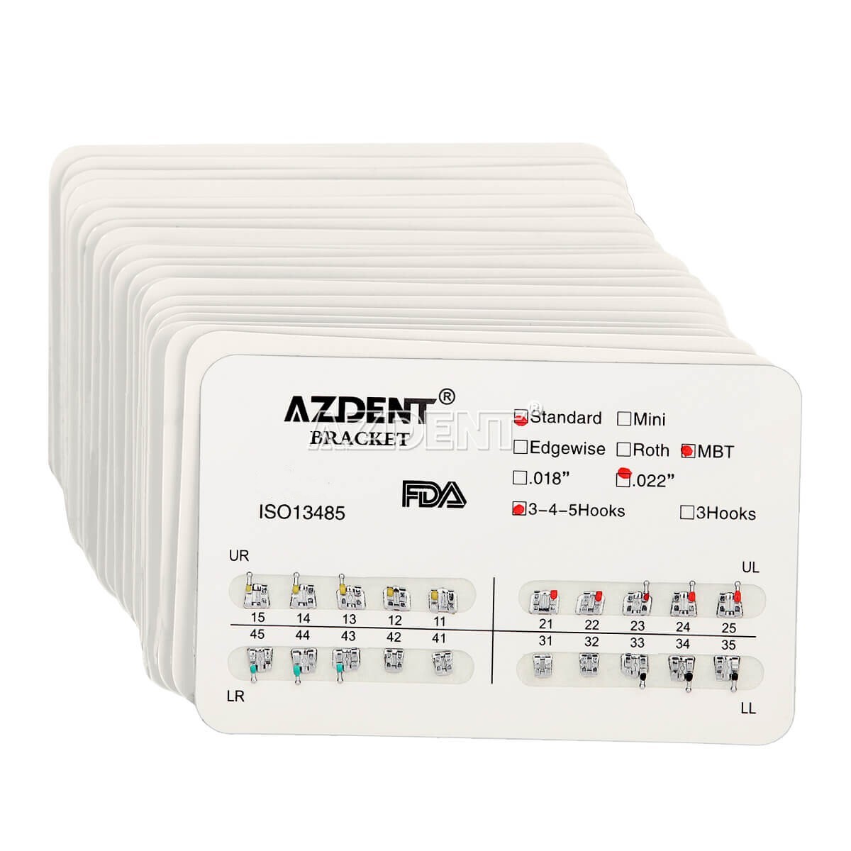 AZDENT Dental Orthodontic Brackets Metal Braces Standard MBT 022 Hooks 3-4-5/3