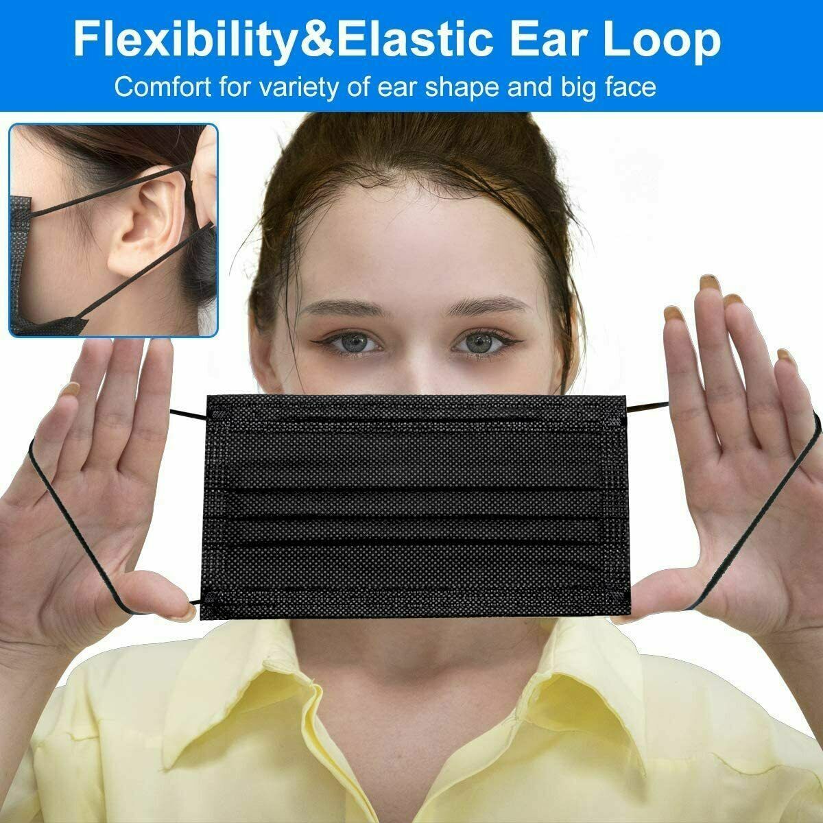 100/50 PCS Black Face Mask Mouth & Nose Protector Respirator Masks USA Seller