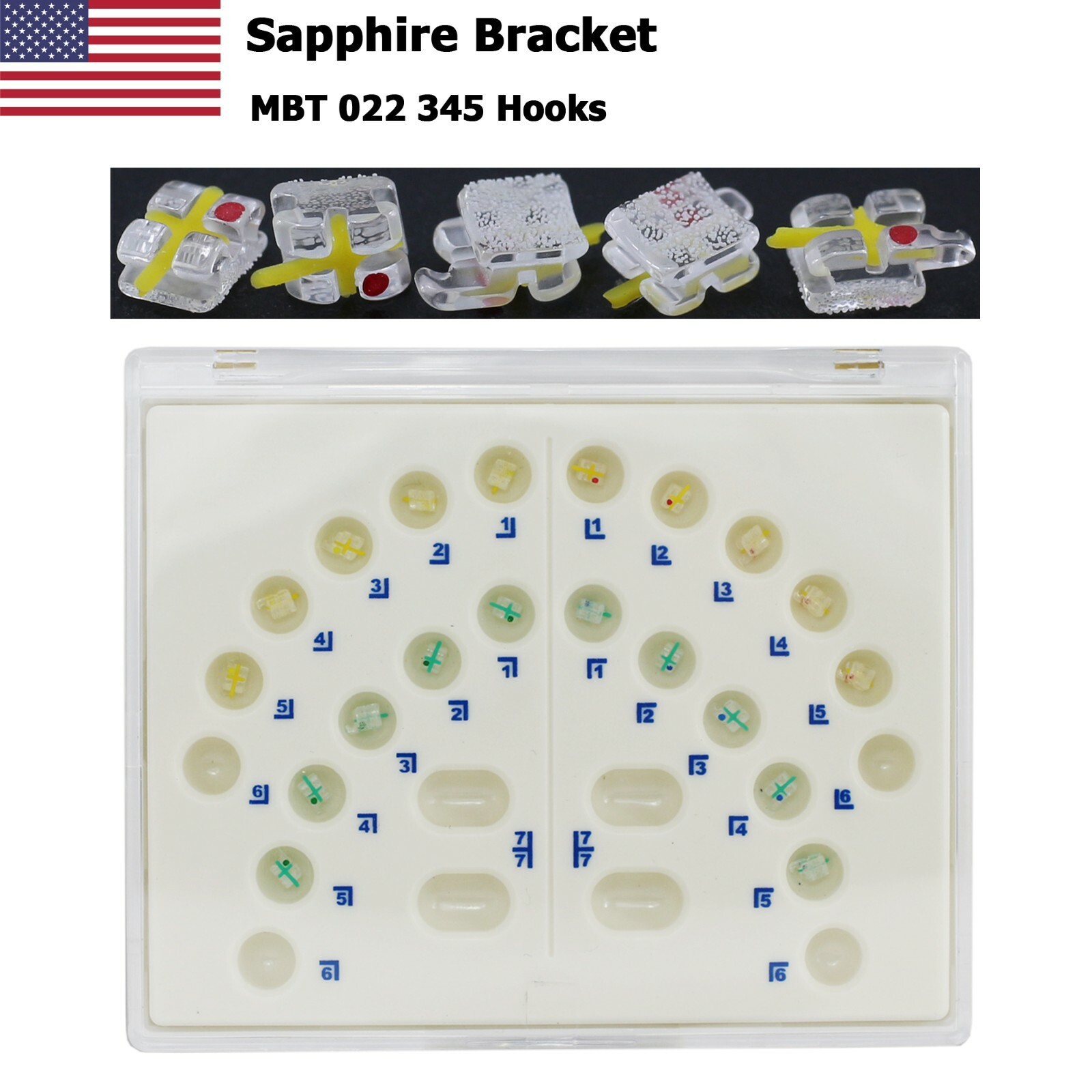 Dental Orthodontic Sapphire Bracket Monocrystalline Brace Roth MBT 022 345 Hooks