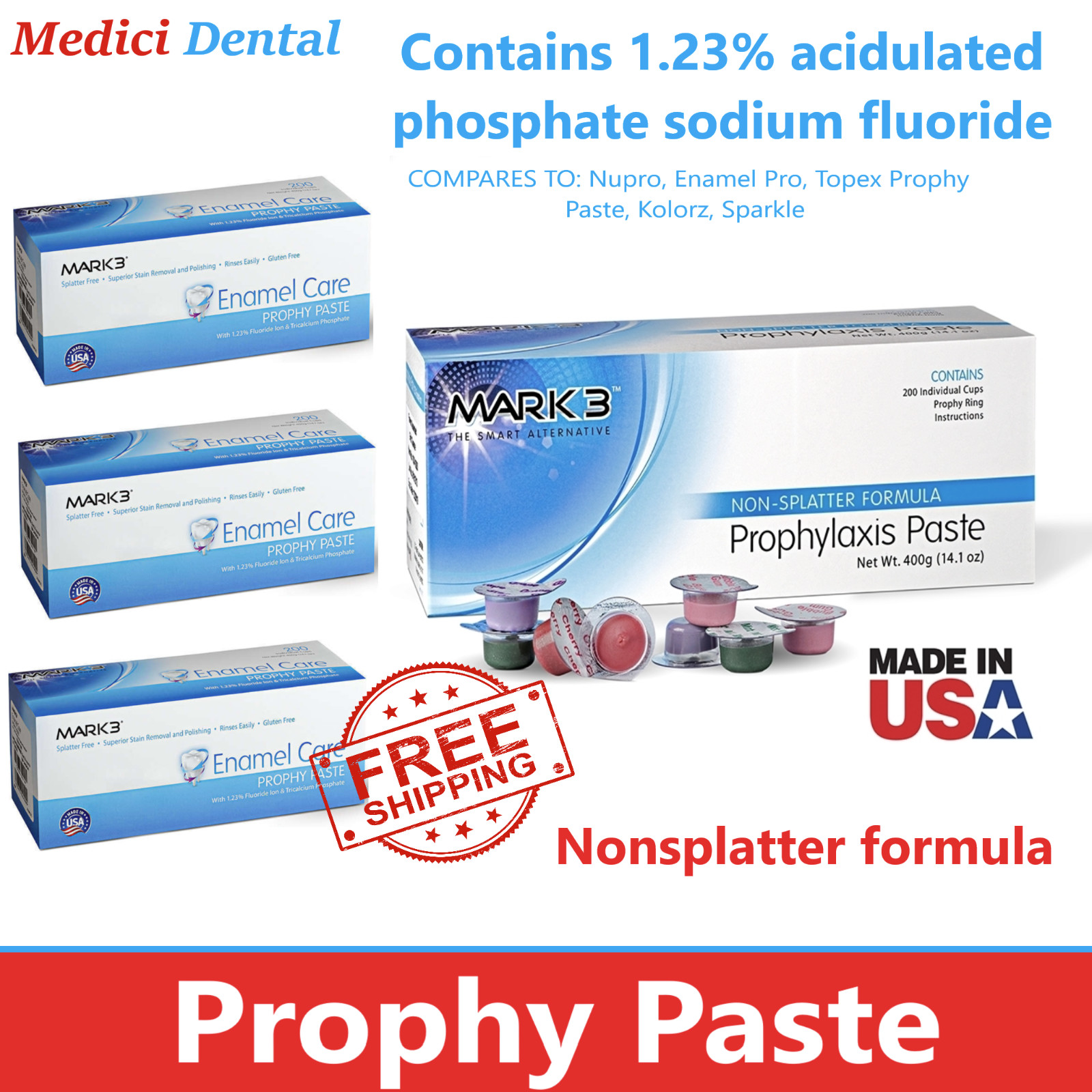 Dental Prophy Paste 400 cups Prophylaxis Non splatter, Imroved Blend Formula