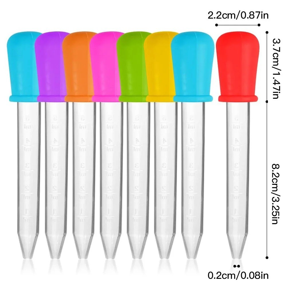 5pc Random Medicine Silicone and Plastic Pipettes Eye Dropper with Bulb Tip 5ml