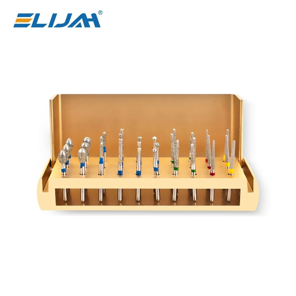 Dental Diamond Burs Drill+Disinfection Bur Block High Speed Handpiece–30Pcs/Set