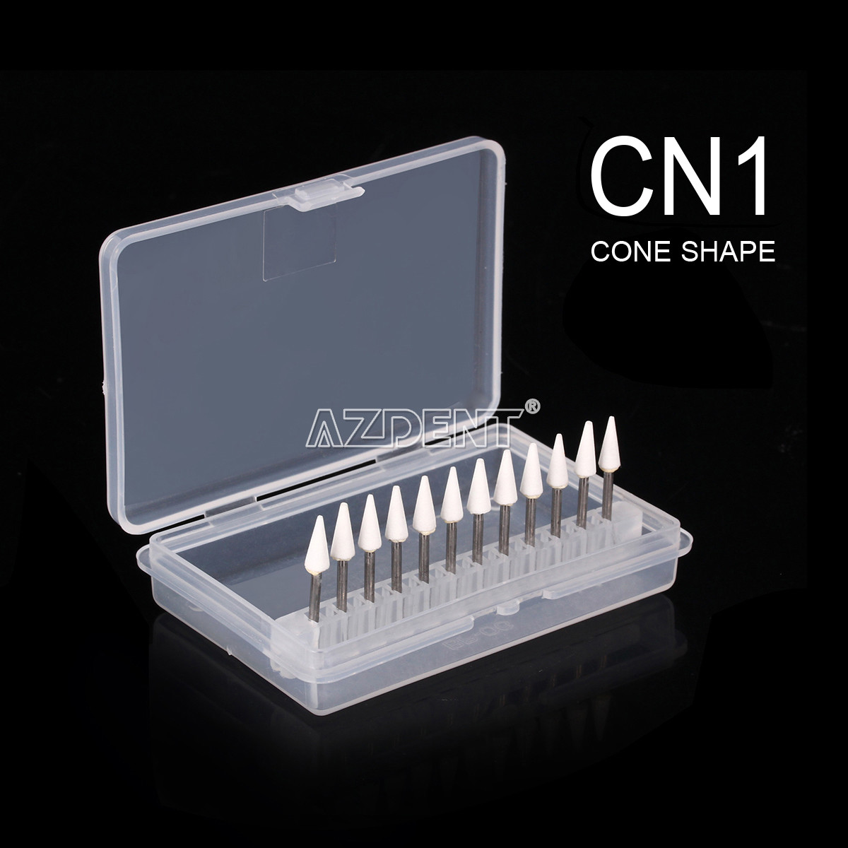 12Pcs Dental Cone Mounted White Stone Polishing Burs FG CN1 Abrasion Points Bur