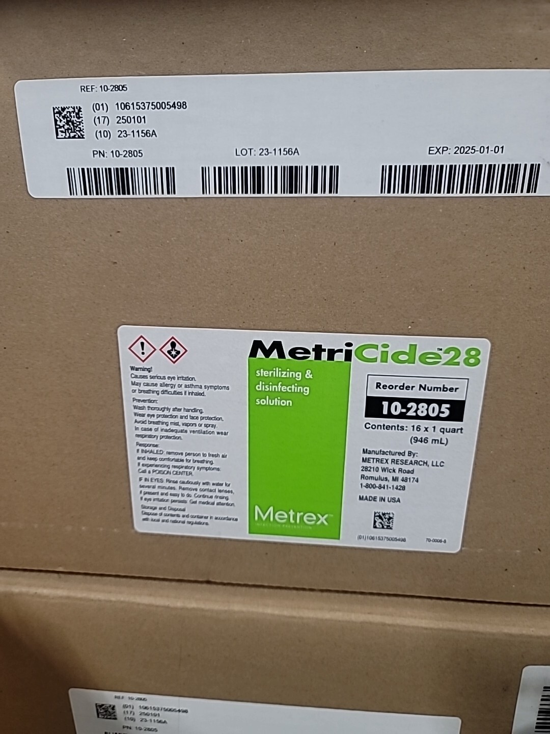 METREX METRICIDE 28® DISINFECTING SOLUTION, QUART, 16/CASE, 1 CASE, 10-2805