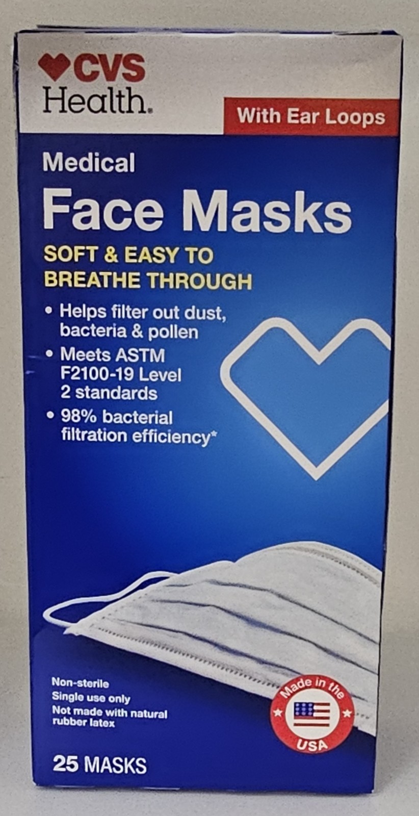 CVS Face Masks 25 Single Use Masks, New In Sealed Box, Free Shipping!!
