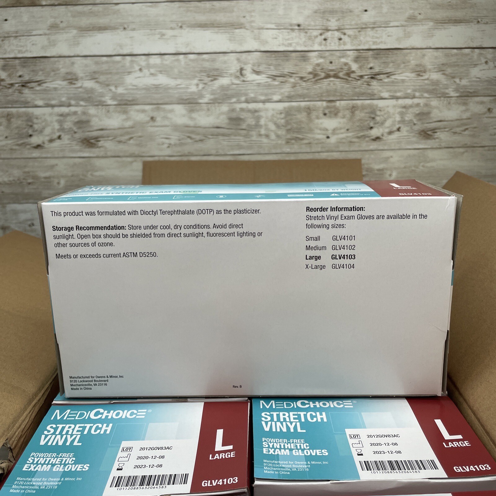 Dented Case Medi Choice Size: LARGE Stretch Vinyl EXAM GLOVES See Dates