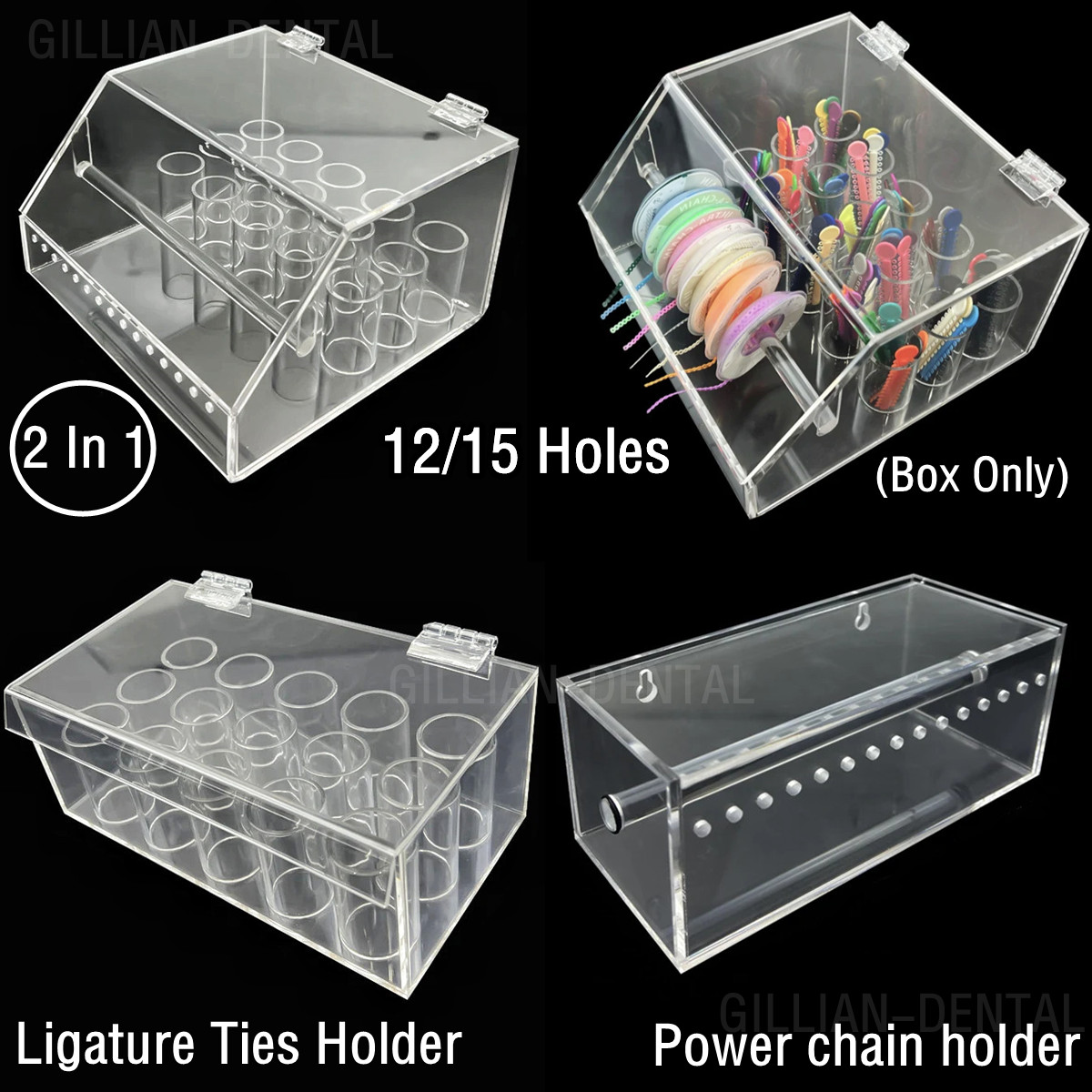 1 Box Dental Orthodontic Elastics Power Chains Ligature Ties Holder Acrylic Case