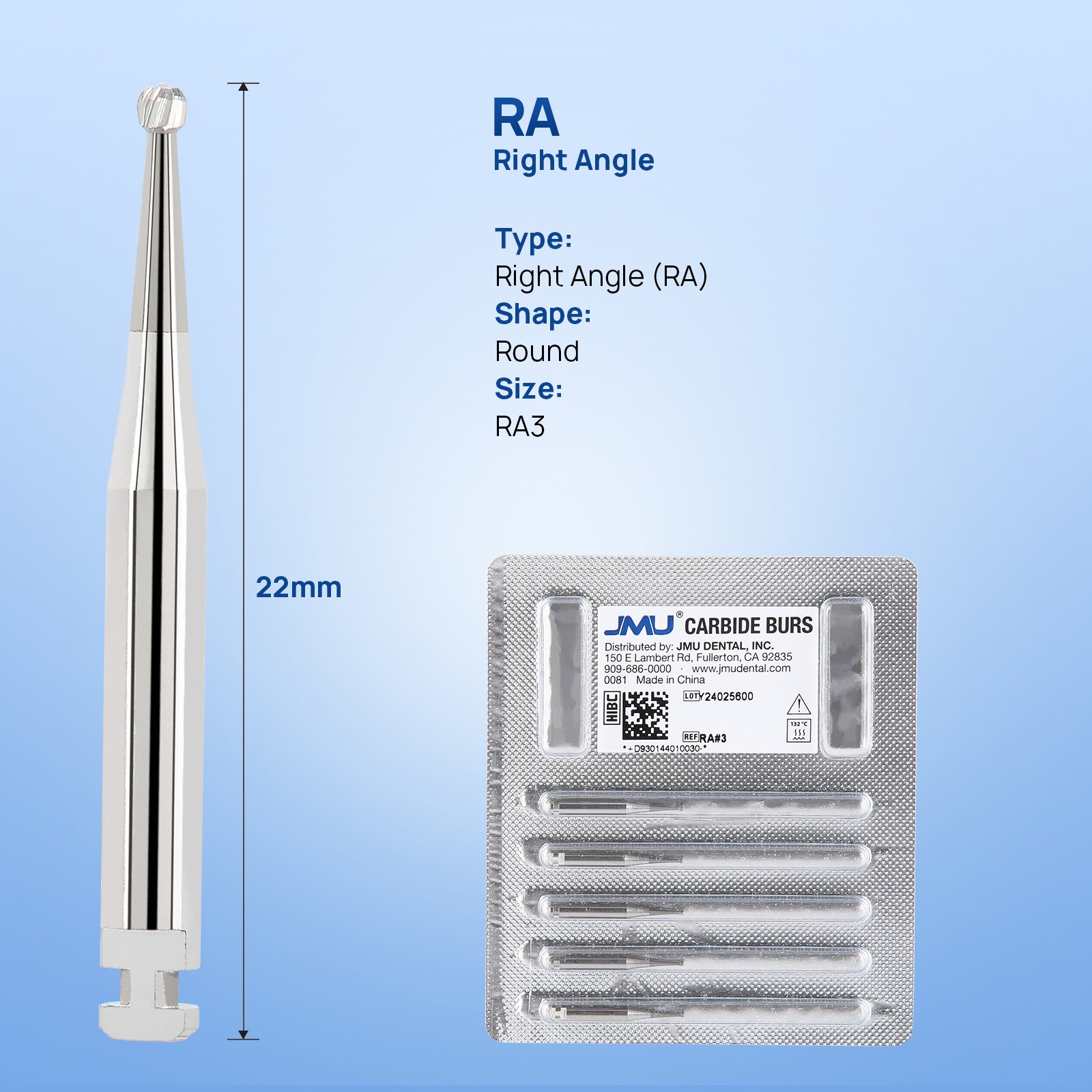 5/pk Dental Carbide Burs FG RA 1-5# Round Cone Burs for High Speed Handpiece