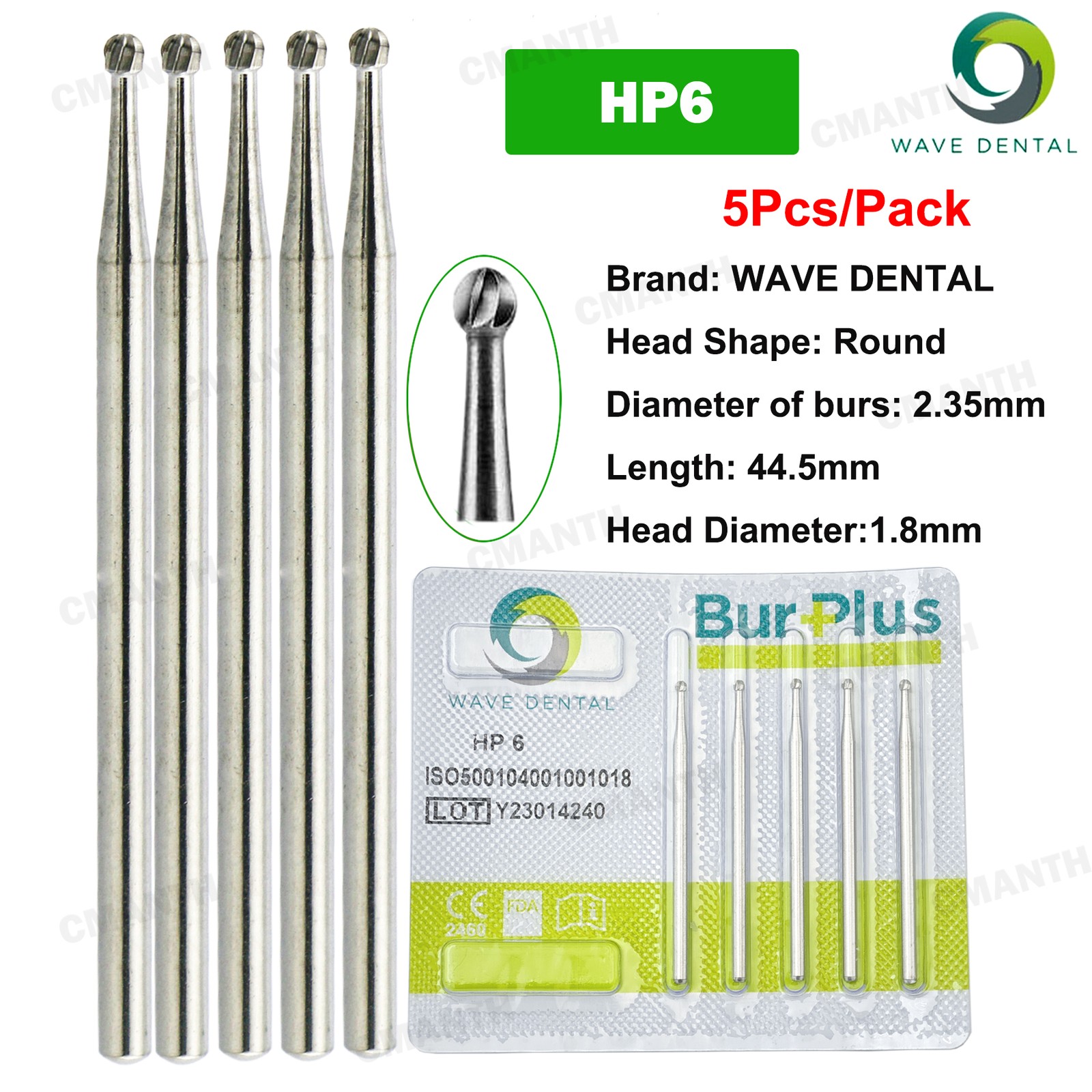 WAVE Dental Carbide Burs HP Round Head Low Speed Bur for Straight Handpiece US