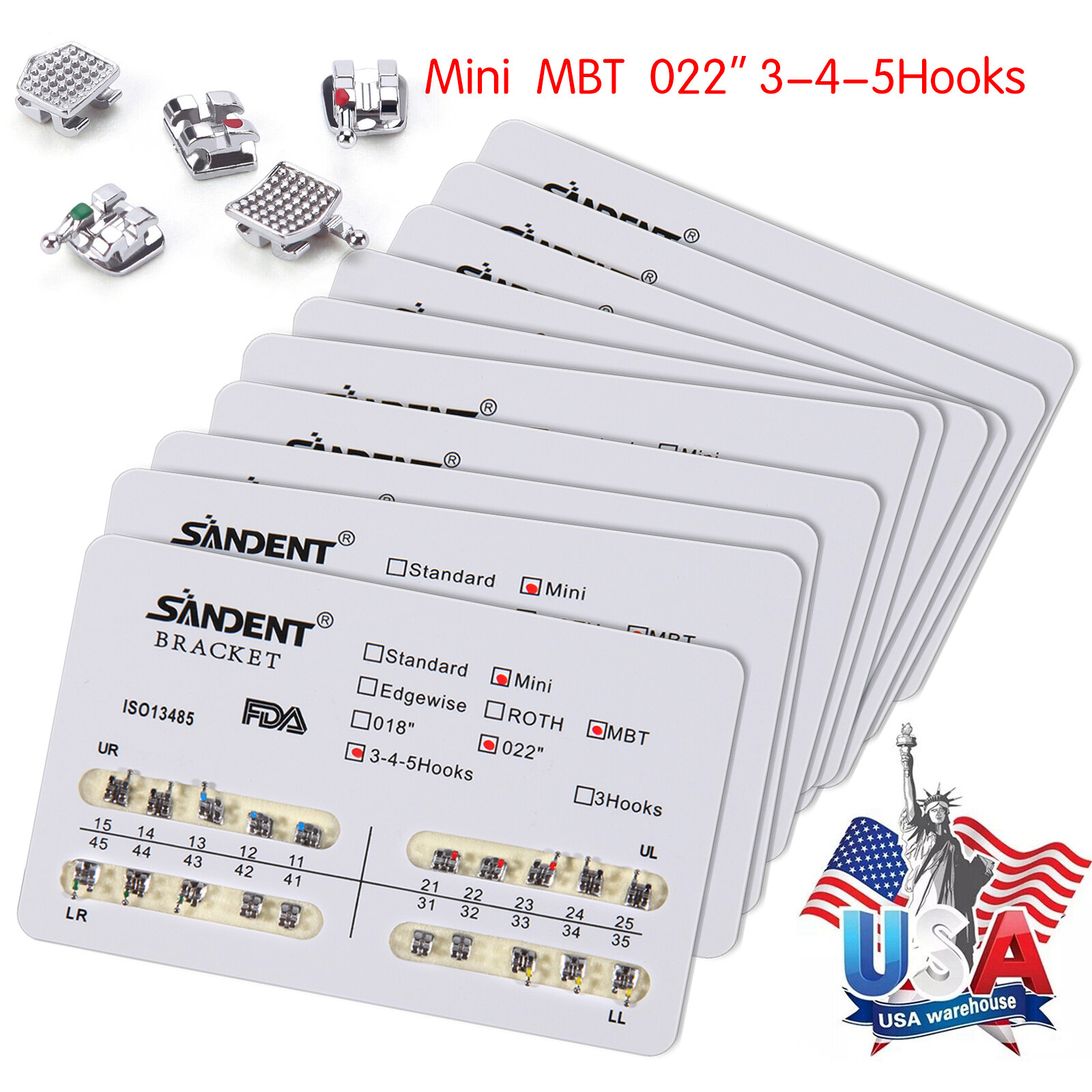10 Packs Dental Orthodontic Brackets Braces Mini Roth MBT Slot.022 3-4-5 Hooks S
