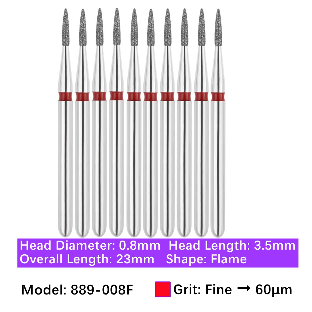 Vakker 10pc Dental Flame FG Diamond Burs 889-008F Fine Grit Friction Grip Bur