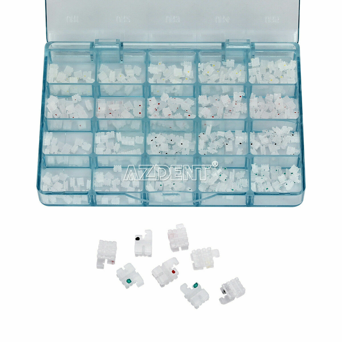 AZDENT Dental Orthodontic Ceramic Clear Brackets Braces Roth 022 Hook 345 Mesh