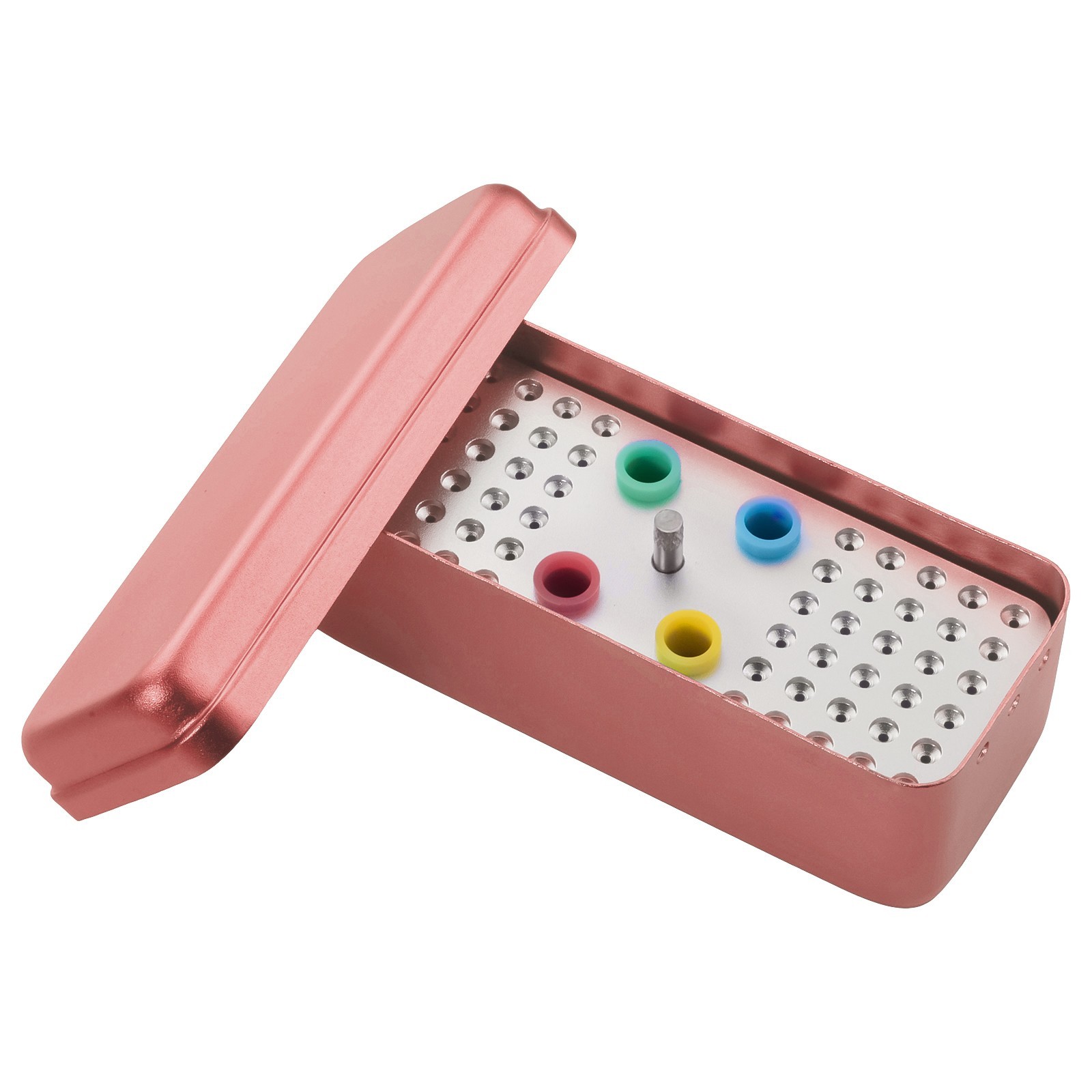60 Holes Dental Disinfection Endo Files Holder Aluminum Box Autoclave Pink US