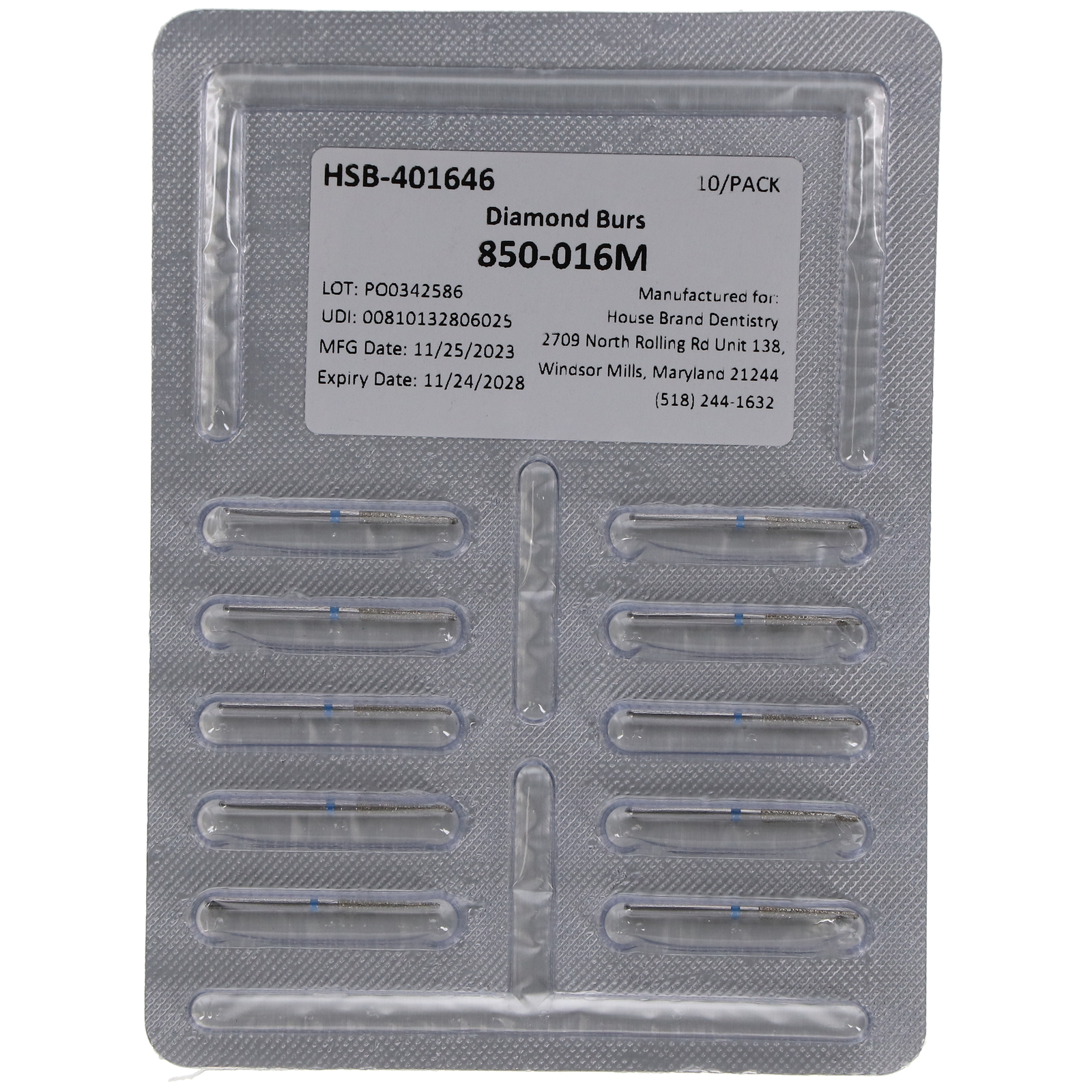 House Brand Dentistry 401646 FG 850-016M Round Taper Medium Diamond Burs 10/Pk