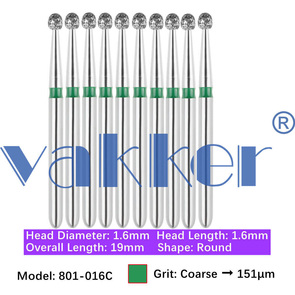 Vakker Dental Round FG Diamond Bur 801-016C Coarse 10/pk