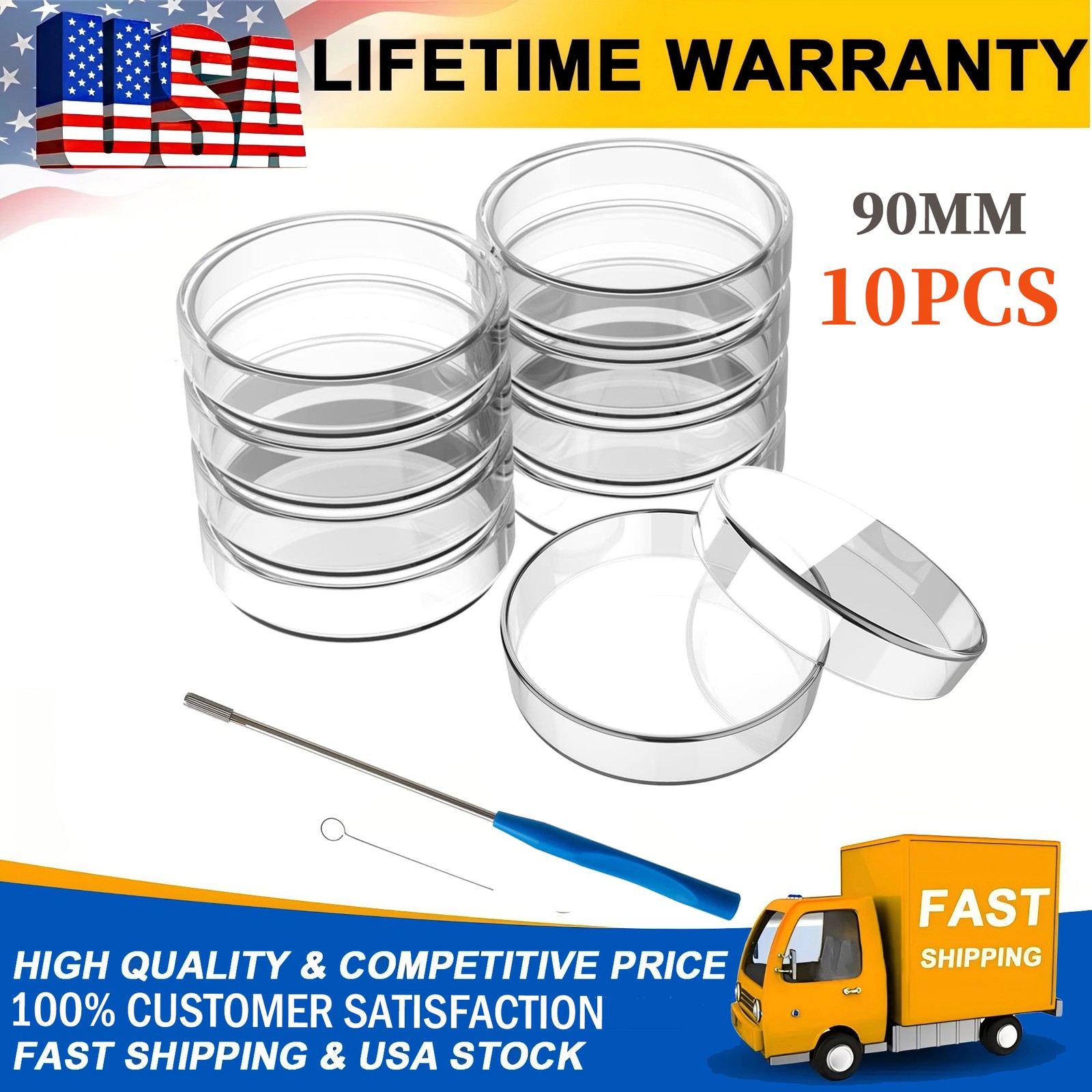 90mm Glass Lab Petri Dish Lab Petri Plates Dishes Reusable w/ Lids Autoclavable