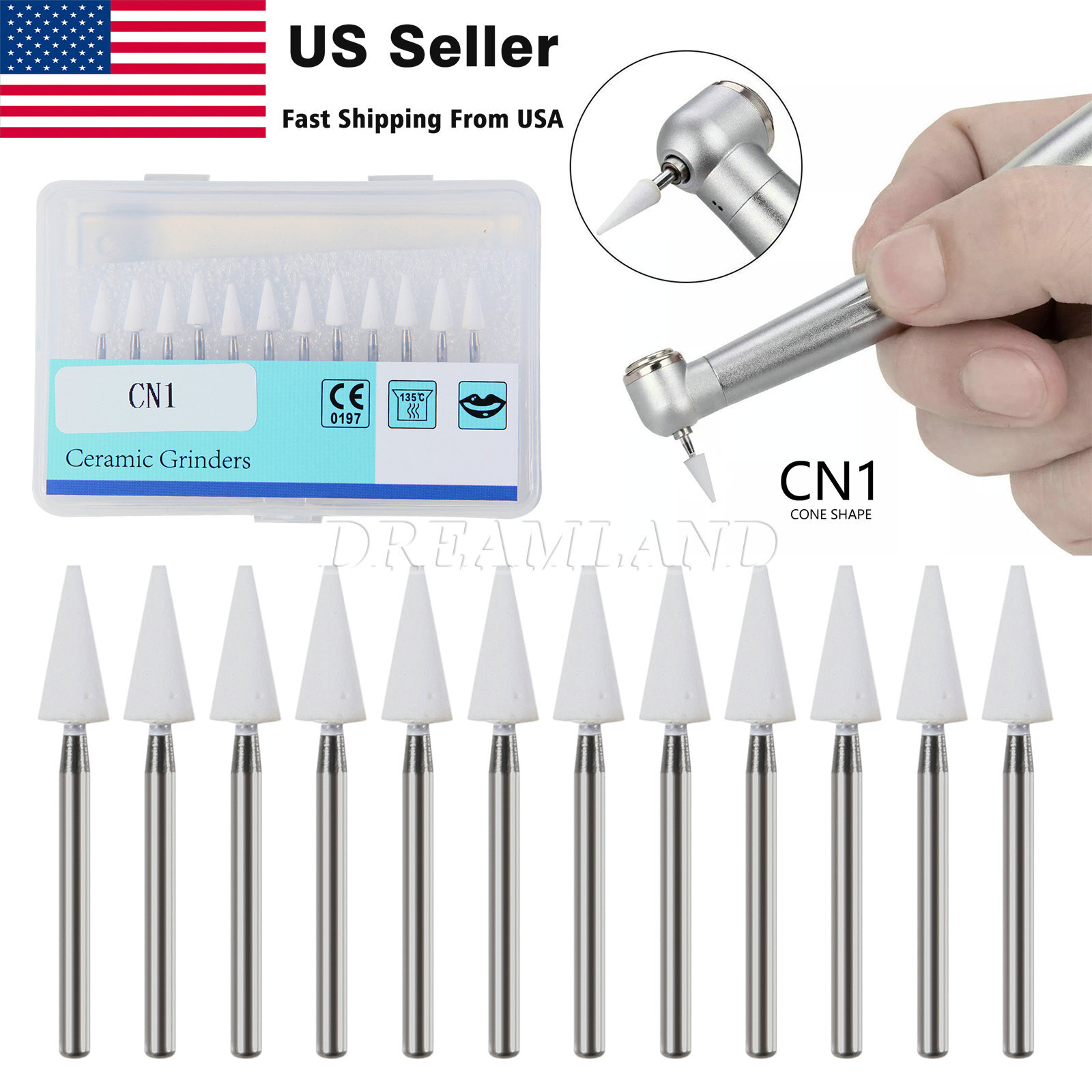 White Mounted Stone Bur FG CN1 (12 per box) Mounted Abrasion Point