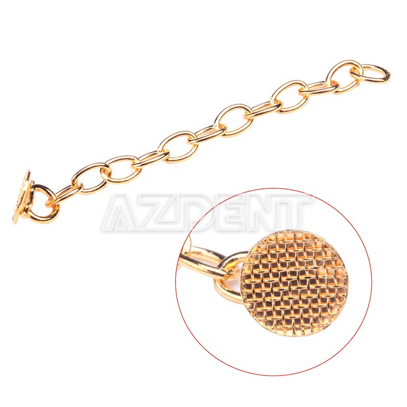 Dental Ortho Traction Chain Round Buttons with Chain Gold Plated 10 Pcs AZDENT