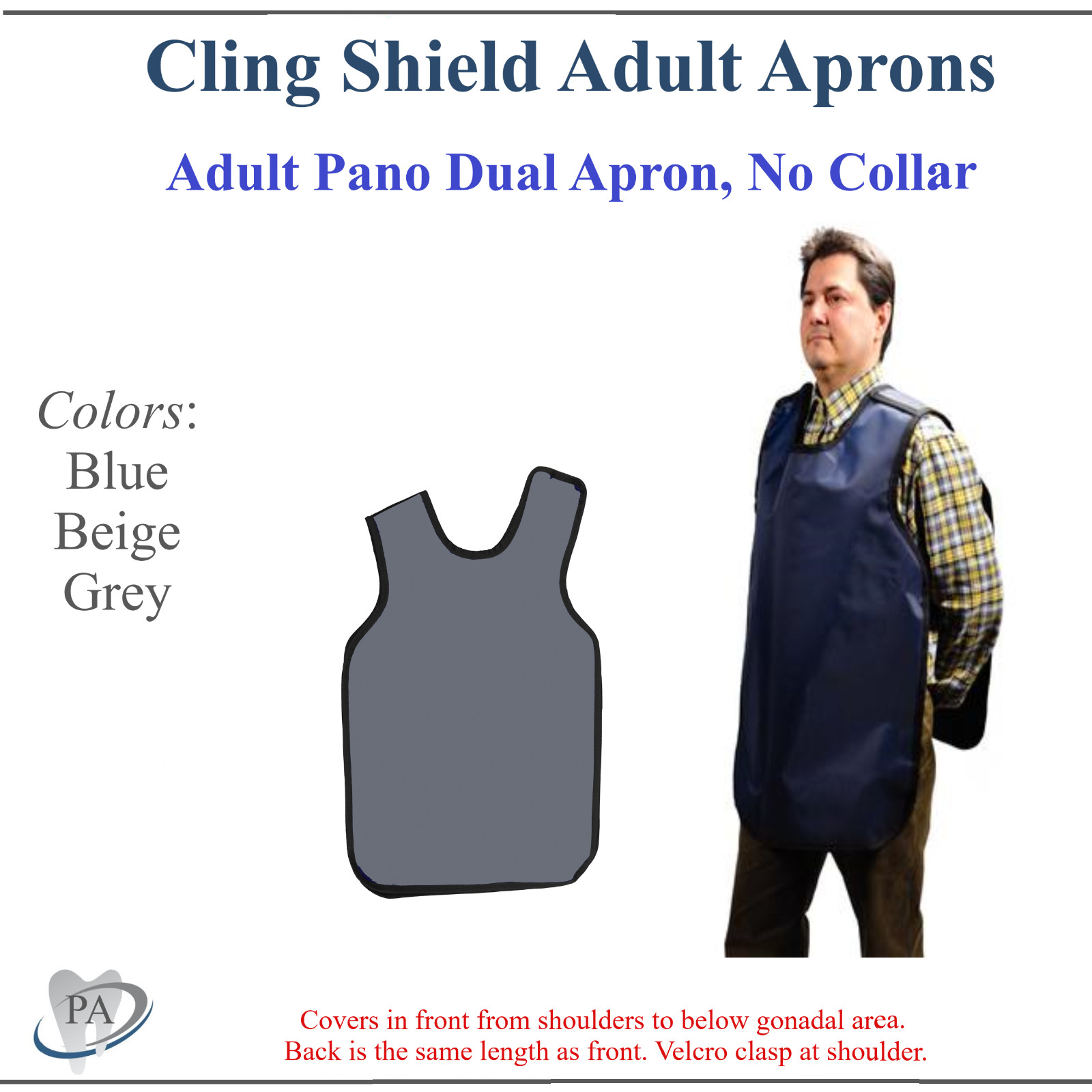 Dual X-Ray Apron Cling Shield Lead-Lined Adult Pano No Collar 3mm Medical Dental