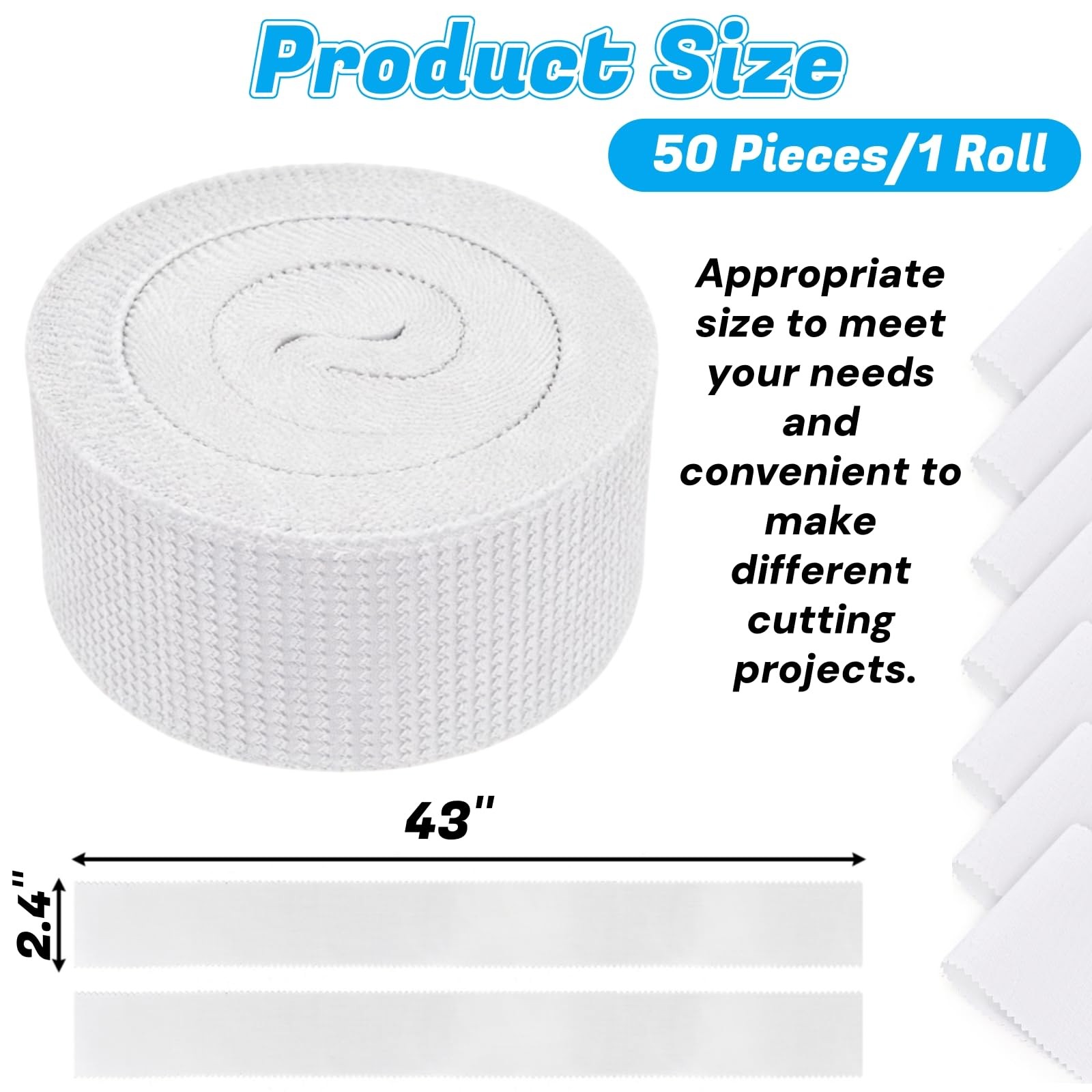 50 Pieces Jelly Fabric Strips Roll for Quilting, 43 x 2.4 Inch White Cotton Patc