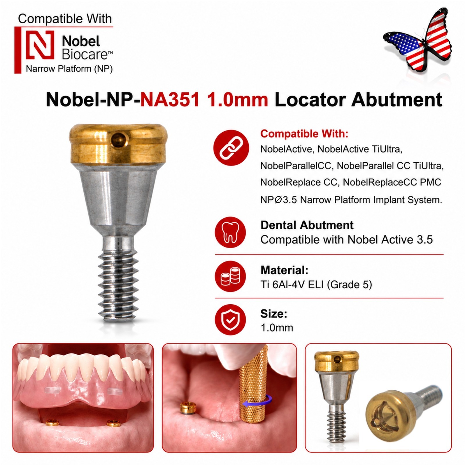 ZEST NOBEL Locator Abutment for Nobel Biocare Active Conical Connection NP & RP