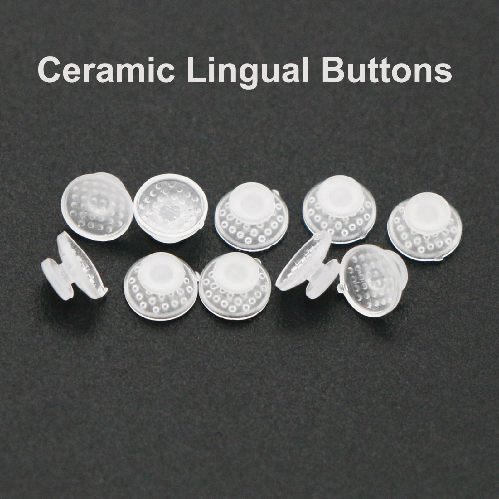 100 Pcs Dental Orthodontic Ceramic Lingual Button Clear Bondable Round Base Mesh