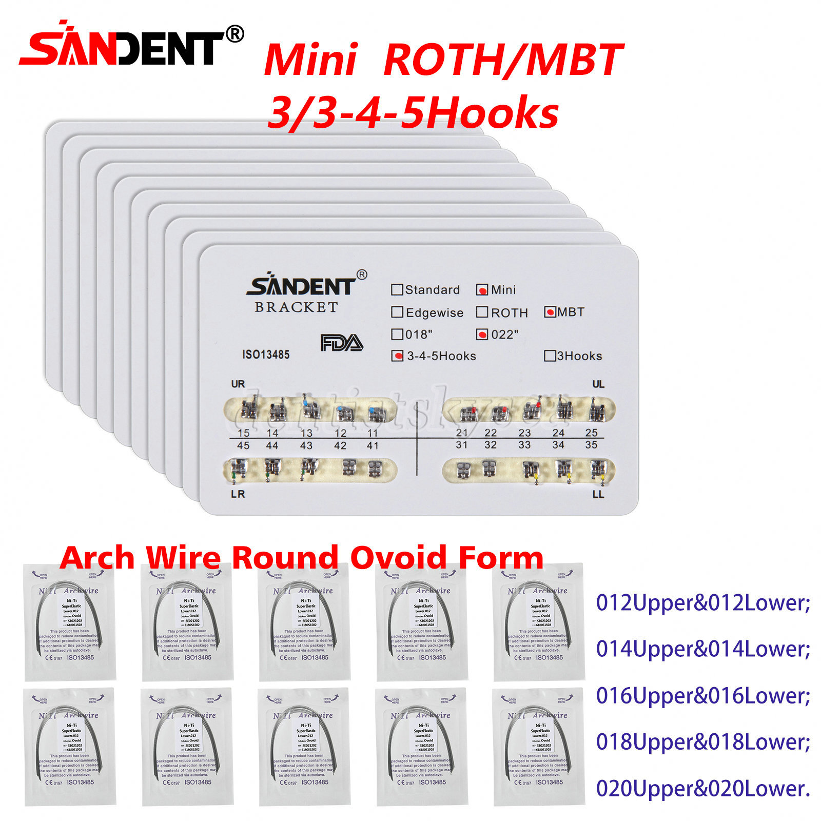 Dental Arch Wire Niti Round / 10 Packs Dental Orthodontic Metal Brackets Braces