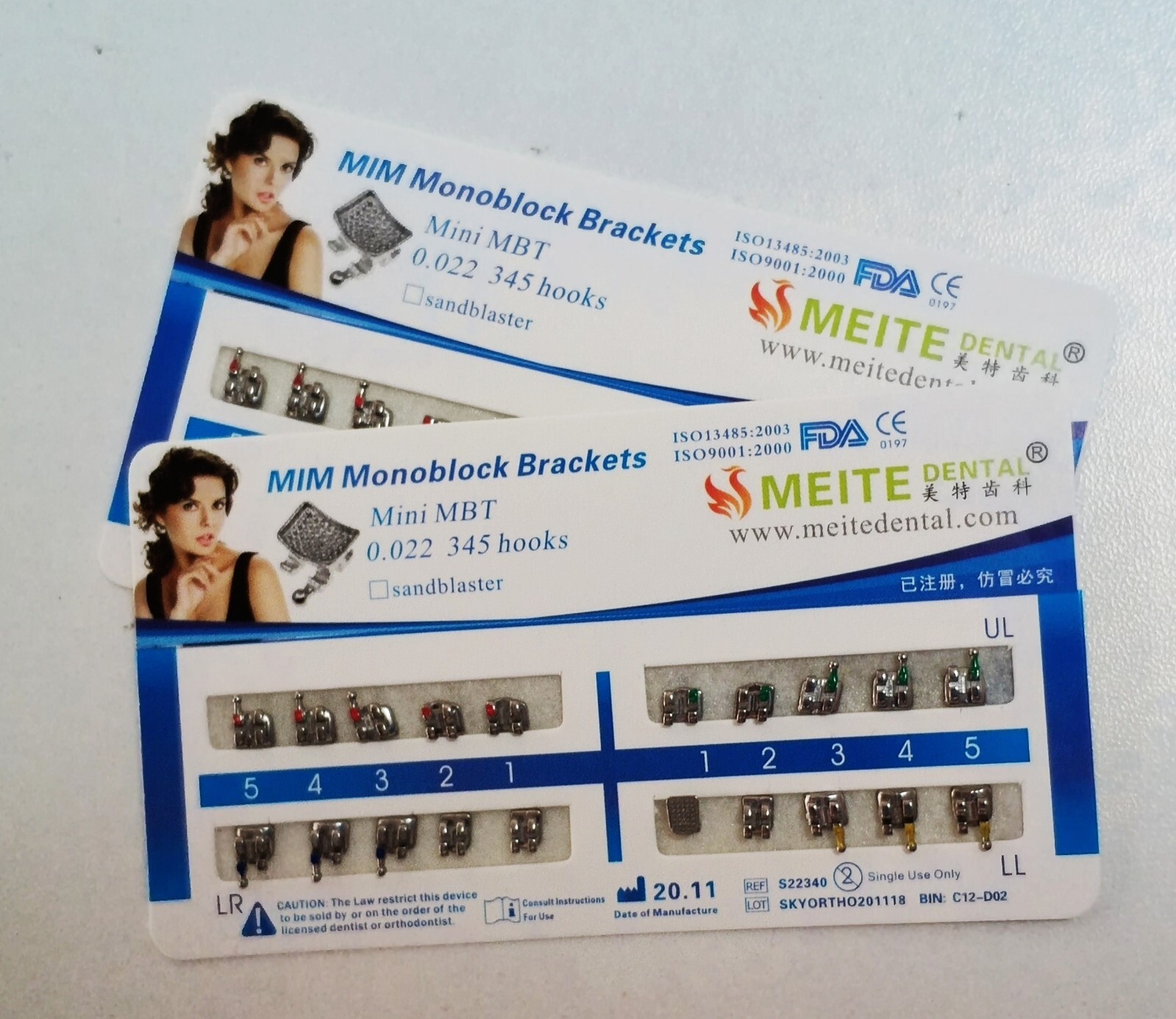 100 Sets Dental Orthodontics MIM Monoblock Metal Brackets Mini MBT 022 345 hooks