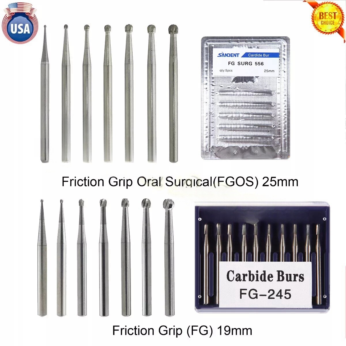 Carbide Bur Friction Grip Surgical for High Speed Handpiece Dental Tungsten